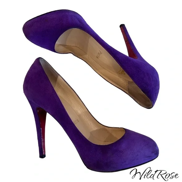 CHRISTIAN LOUBOUTIN New Declic Velours Purple Suede Pumps SZ 37